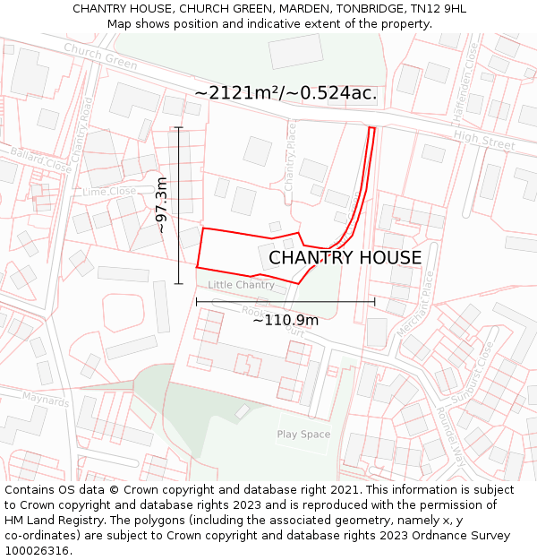 CHANTRY HOUSE, CHURCH GREEN, MARDEN, TONBRIDGE, TN12 9HL: Plot and title map