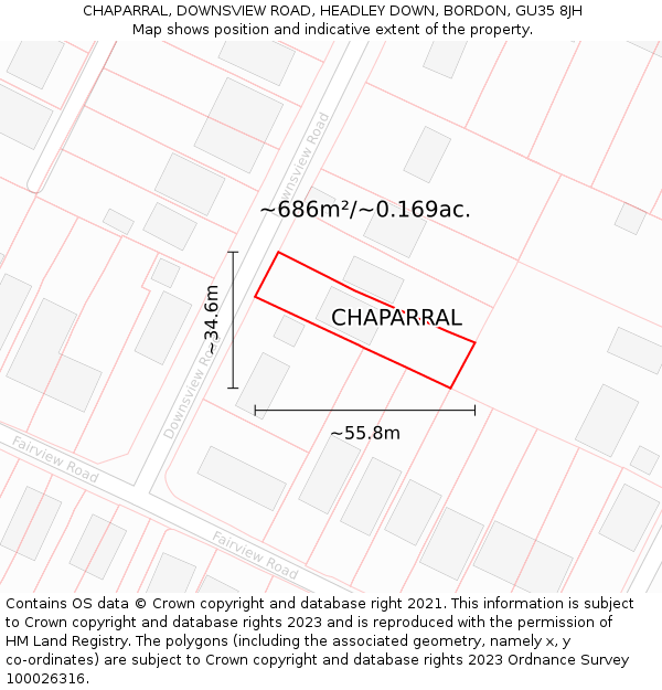 CHAPARRAL, DOWNSVIEW ROAD, HEADLEY DOWN, BORDON, GU35 8JH: Plot and title map