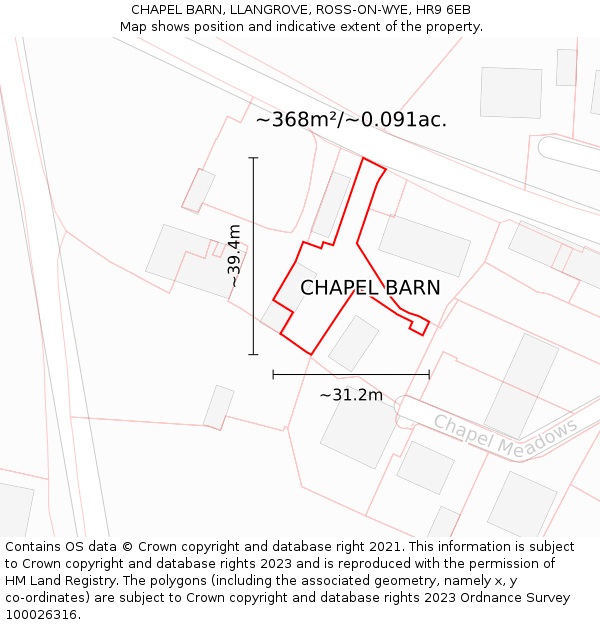 CHAPEL BARN, LLANGROVE, ROSS-ON-WYE, HR9 6EB: Plot and title map