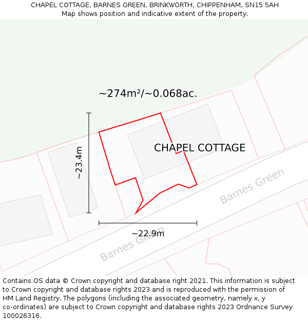 CHAPEL COTTAGE, BARNES GREEN, BRINKWORTH, CHIPPENHAM, SN15 5AH: Plot and title map