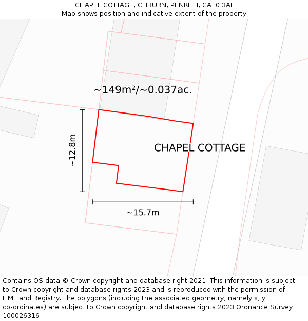CHAPEL COTTAGE, CLIBURN, PENRITH, CA10 3AL: Plot and title map
