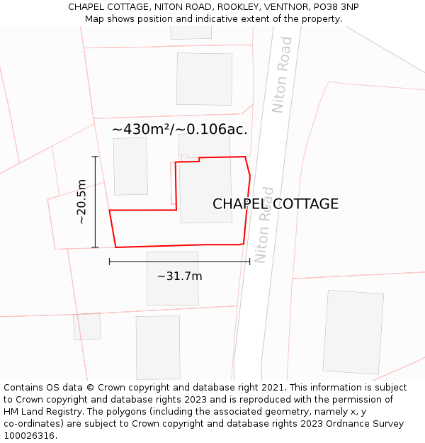 CHAPEL COTTAGE, NITON ROAD, ROOKLEY, VENTNOR, PO38 3NP: Plot and title map