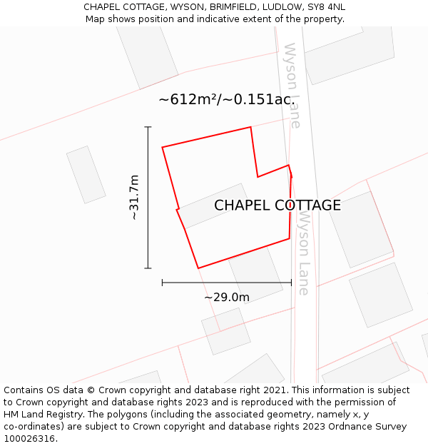 CHAPEL COTTAGE, WYSON, BRIMFIELD, LUDLOW, SY8 4NL: Plot and title map