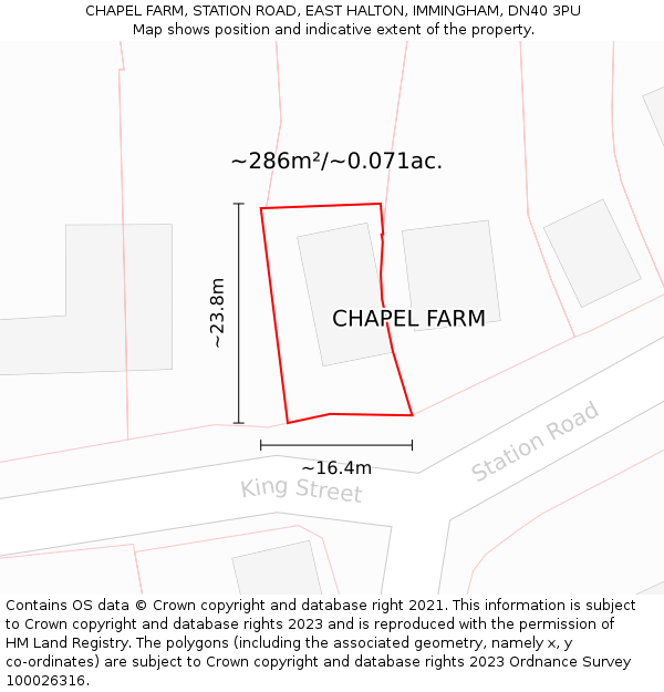 CHAPEL FARM, STATION ROAD, EAST HALTON, IMMINGHAM, DN40 3PU: Plot and title map