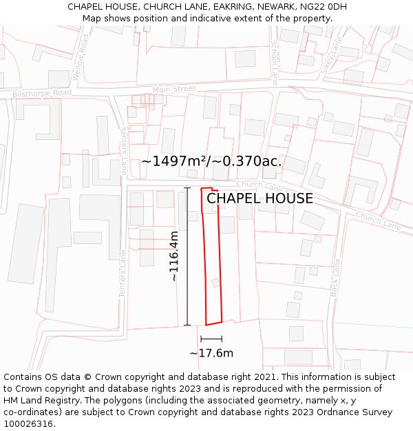 CHAPEL HOUSE, CHURCH LANE, EAKRING, NEWARK, NG22 0DH: Plot and title map