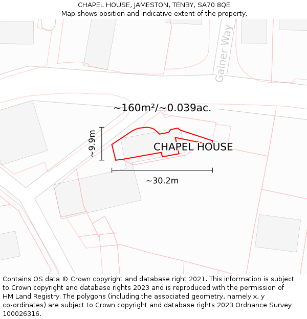 CHAPEL HOUSE, JAMESTON, TENBY, SA70 8QE: Plot and title map