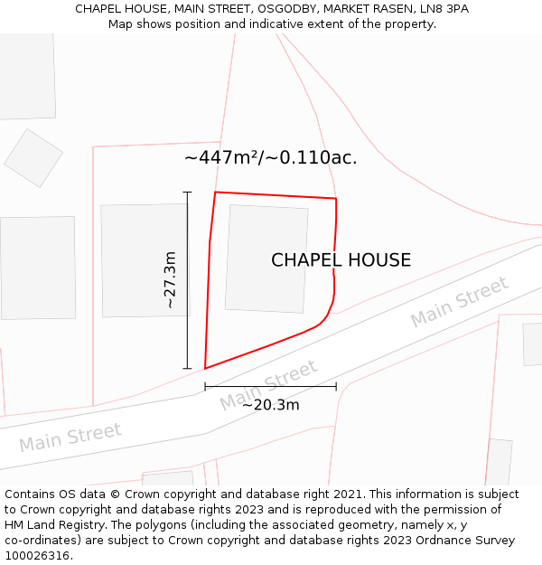 CHAPEL HOUSE, MAIN STREET, OSGODBY, MARKET RASEN, LN8 3PA: Plot and title map