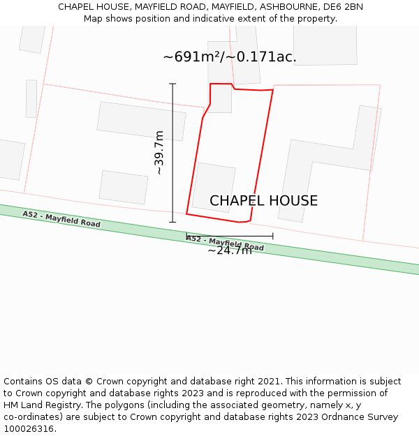 CHAPEL HOUSE, MAYFIELD ROAD, MAYFIELD, ASHBOURNE, DE6 2BN: Plot and title map