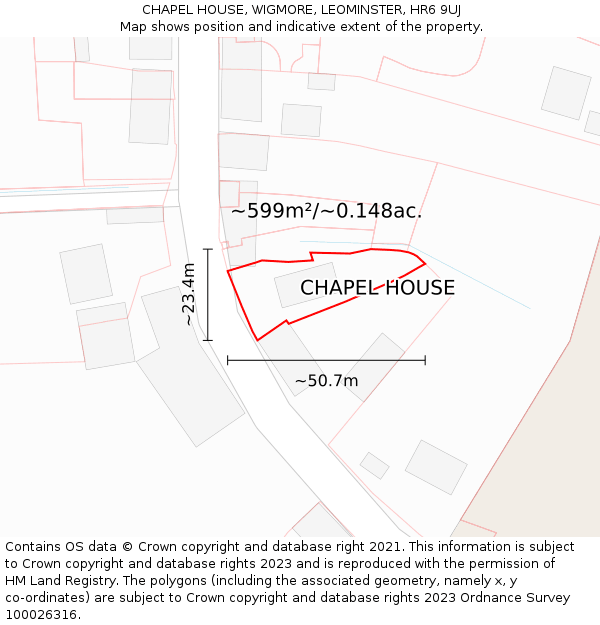 CHAPEL HOUSE, WIGMORE, LEOMINSTER, HR6 9UJ: Plot and title map