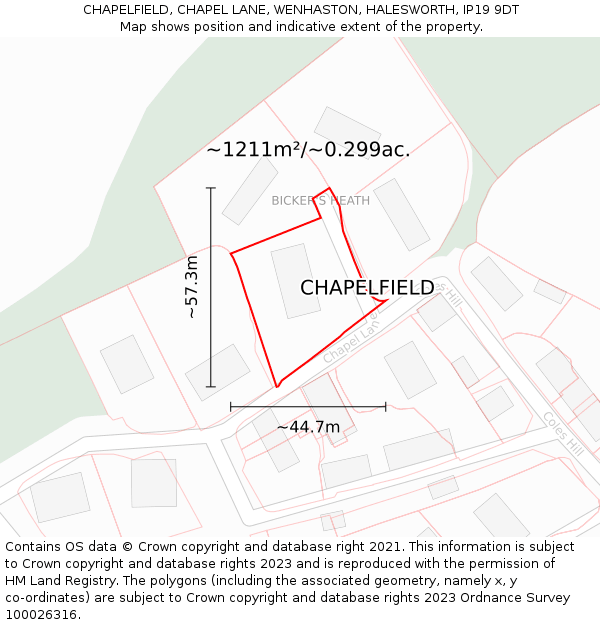 CHAPELFIELD, CHAPEL LANE, WENHASTON, HALESWORTH, IP19 9DT: Plot and title map