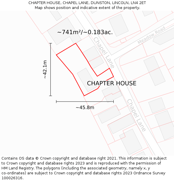 CHAPTER HOUSE, CHAPEL LANE, DUNSTON, LINCOLN, LN4 2ET: Plot and title map