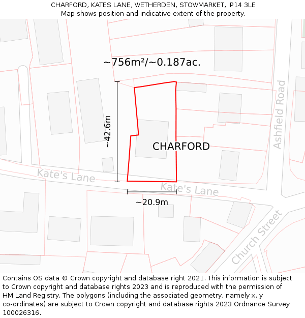 CHARFORD, KATES LANE, WETHERDEN, STOWMARKET, IP14 3LE: Plot and title map