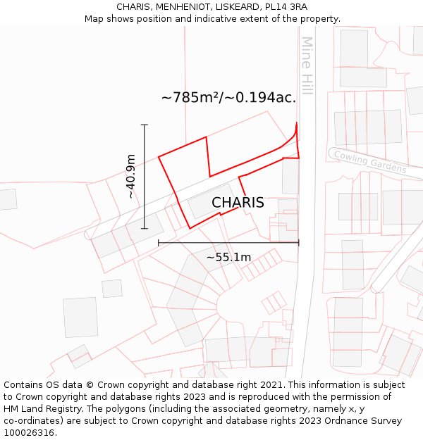 CHARIS, MENHENIOT, LISKEARD, PL14 3RA: Plot and title map