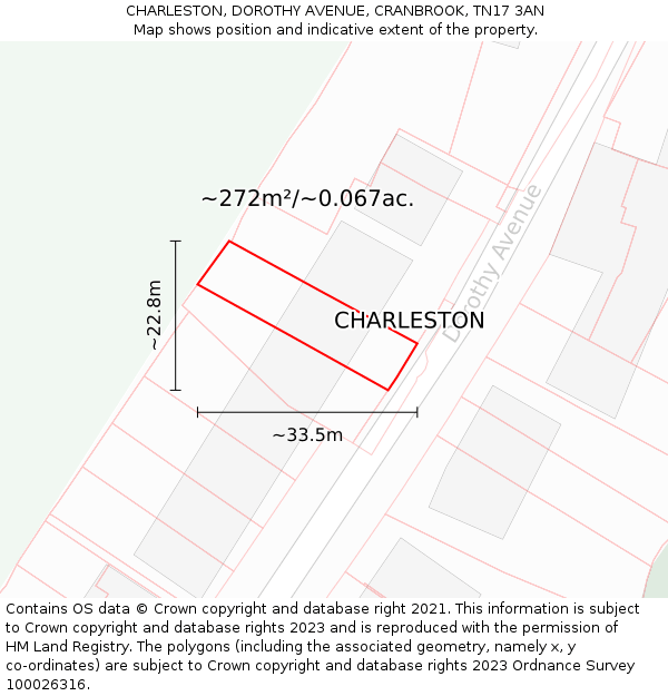 CHARLESTON, DOROTHY AVENUE, CRANBROOK, TN17 3AN: Plot and title map