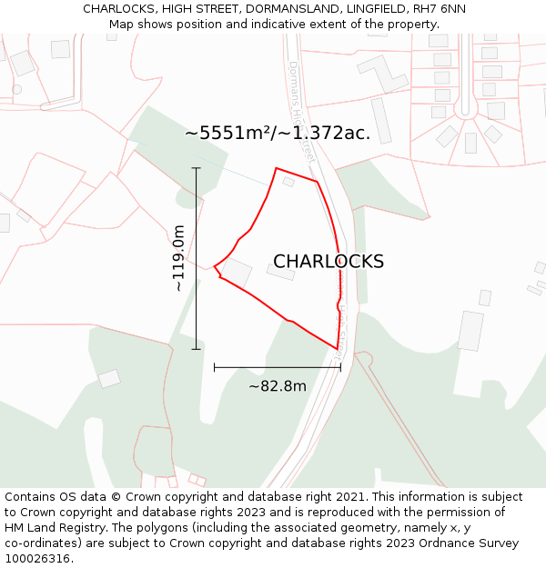 CHARLOCKS, HIGH STREET, DORMANSLAND, LINGFIELD, RH7 6NN: Plot and title map