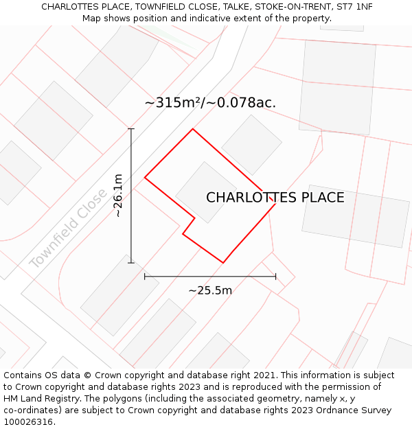 CHARLOTTES PLACE, TOWNFIELD CLOSE, TALKE, STOKE-ON-TRENT, ST7 1NF: Plot and title map