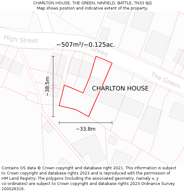 CHARLTON HOUSE, THE GREEN, NINFIELD, BATTLE, TN33 9JQ: Plot and title map