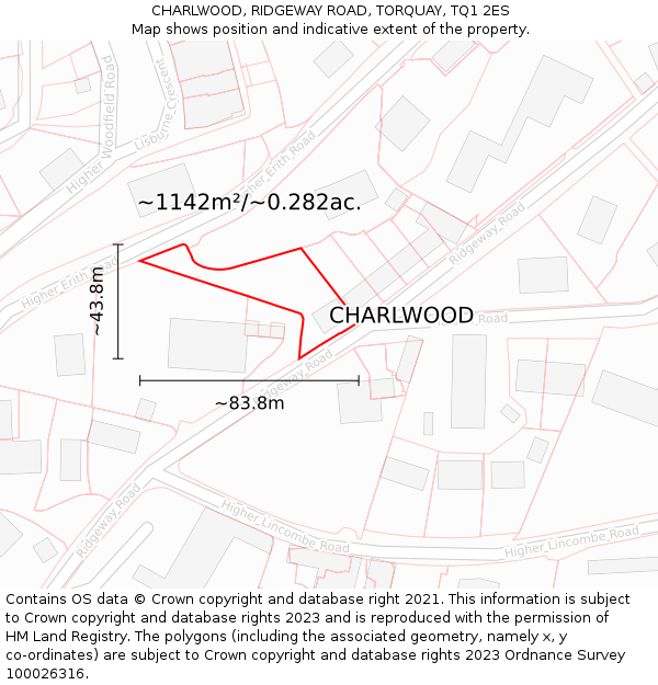 CHARLWOOD, RIDGEWAY ROAD, TORQUAY, TQ1 2ES: Plot and title map