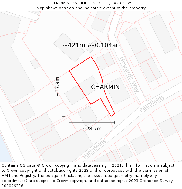 CHARMIN, PATHFIELDS, BUDE, EX23 8DW: Plot and title map