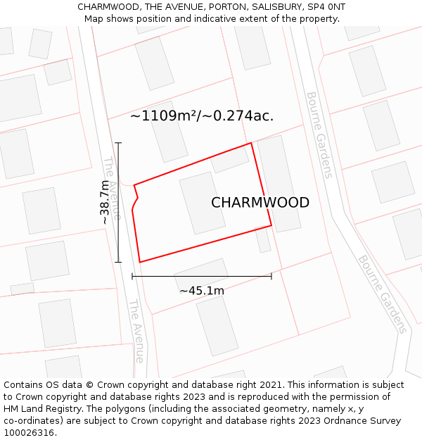 CHARMWOOD, THE AVENUE, PORTON, SALISBURY, SP4 0NT: Plot and title map