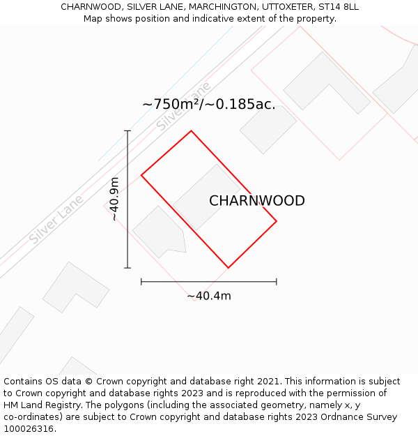 CHARNWOOD, SILVER LANE, MARCHINGTON, UTTOXETER, ST14 8LL: Plot and title map