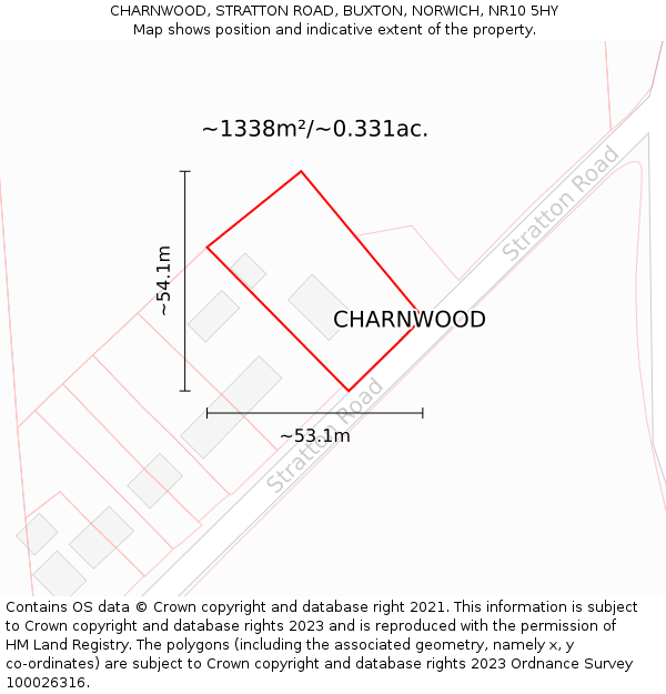 CHARNWOOD, STRATTON ROAD, BUXTON, NORWICH, NR10 5HY: Plot and title map