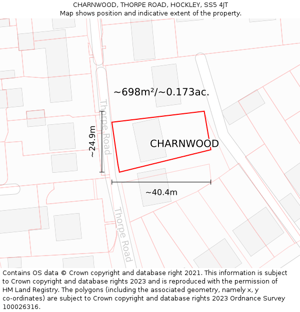 CHARNWOOD, THORPE ROAD, HOCKLEY, SS5 4JT: Plot and title map
