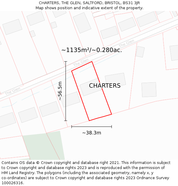 CHARTERS, THE GLEN, SALTFORD, BRISTOL, BS31 3JR: Plot and title map