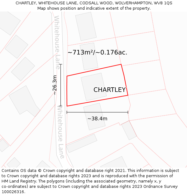 CHARTLEY, WHITEHOUSE LANE, CODSALL WOOD, WOLVERHAMPTON, WV8 1QS: Plot and title map