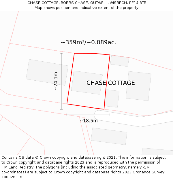 CHASE COTTAGE, ROBBS CHASE, OUTWELL, WISBECH, PE14 8TB: Plot and title map