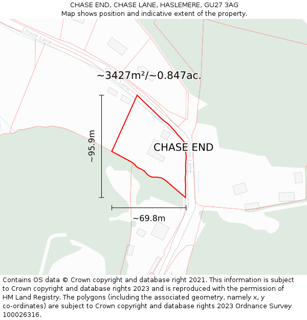 CHASE END, CHASE LANE, HASLEMERE, GU27 3AG: Plot and title map