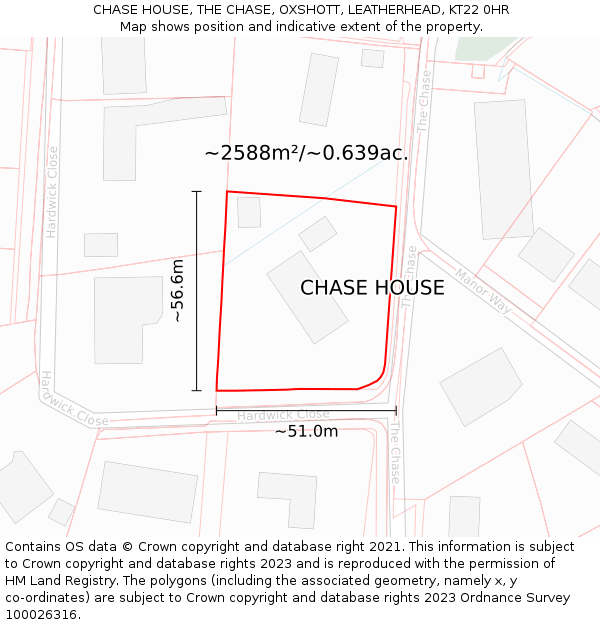 CHASE HOUSE, THE CHASE, OXSHOTT, LEATHERHEAD, KT22 0HR: Plot and title map
