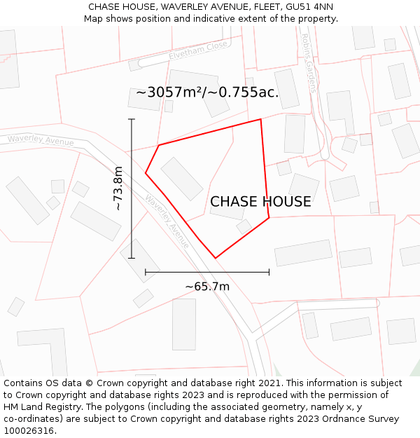 CHASE HOUSE, WAVERLEY AVENUE, FLEET, GU51 4NN: Plot and title map