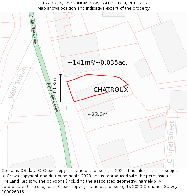 CHATROUX, LABURNUM ROW, CALLINGTON, PL17 7BN: Plot and title map