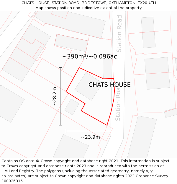 CHATS HOUSE, STATION ROAD, BRIDESTOWE, OKEHAMPTON, EX20 4EH: Plot and title map