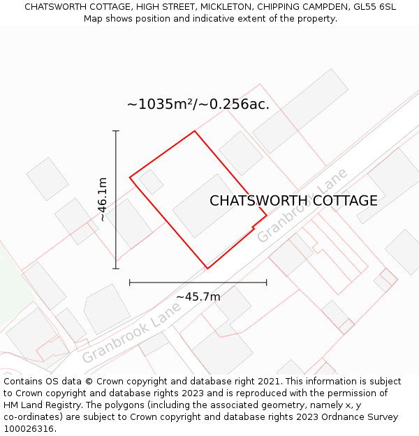 CHATSWORTH COTTAGE, HIGH STREET, MICKLETON, CHIPPING CAMPDEN, GL55 6SL: Plot and title map