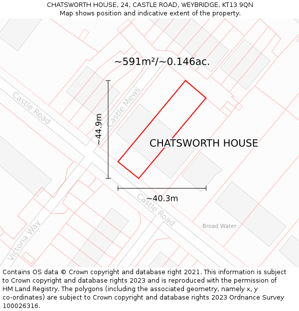 CHATSWORTH HOUSE, 24, CASTLE ROAD, WEYBRIDGE, KT13 9QN: Plot and title map