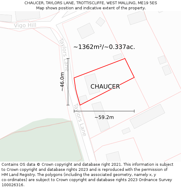 CHAUCER, TAYLORS LANE, TROTTISCLIFFE, WEST MALLING, ME19 5ES: Plot and title map