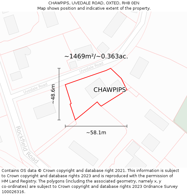 CHAWPIPS, UVEDALE ROAD, OXTED, RH8 0EN: Plot and title map