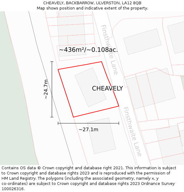 CHEAVELY, BACKBARROW, ULVERSTON, LA12 8QB: Plot and title map