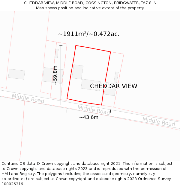 CHEDDAR VIEW, MIDDLE ROAD, COSSINGTON, BRIDGWATER, TA7 8LN: Plot and title map