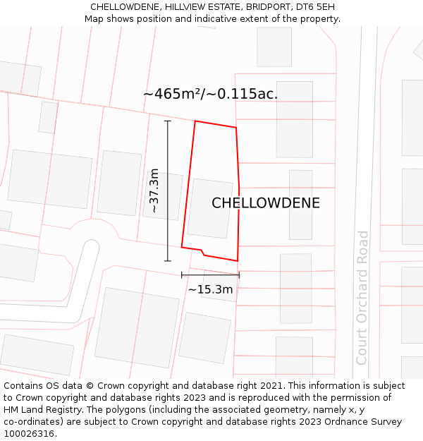 CHELLOWDENE, HILLVIEW ESTATE, BRIDPORT, DT6 5EH: Plot and title map