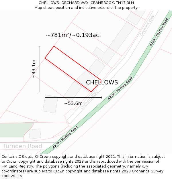 CHELLOWS, ORCHARD WAY, CRANBROOK, TN17 3LN: Plot and title map