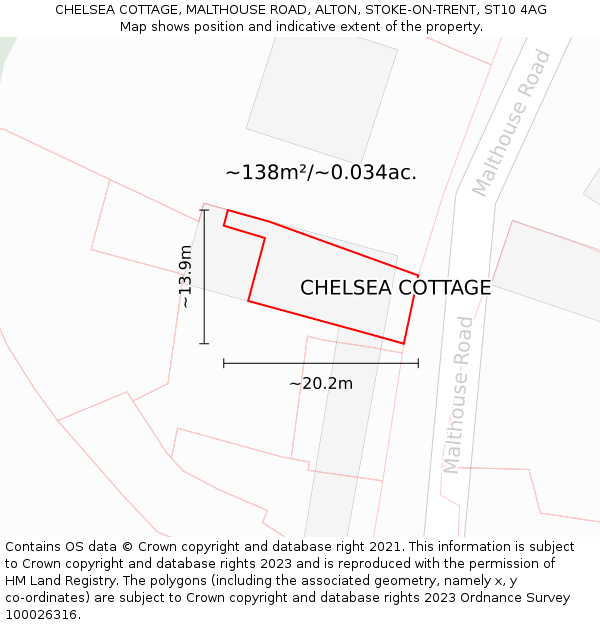 CHELSEA COTTAGE, MALTHOUSE ROAD, ALTON, STOKE-ON-TRENT, ST10 4AG: Plot and title map