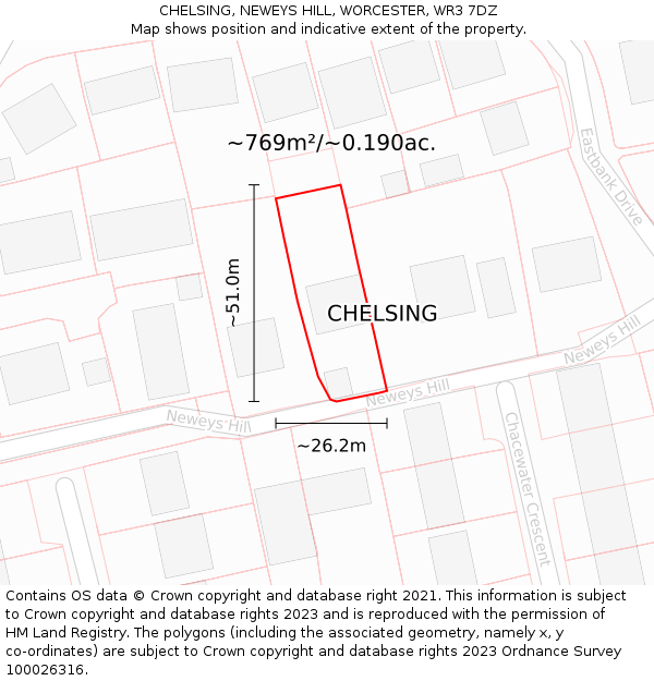 CHELSING, NEWEYS HILL, WORCESTER, WR3 7DZ: Plot and title map