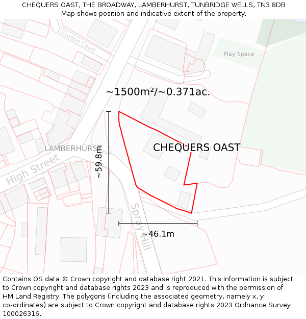 CHEQUERS OAST, THE BROADWAY, LAMBERHURST, TUNBRIDGE WELLS, TN3 8DB: Plot and title map