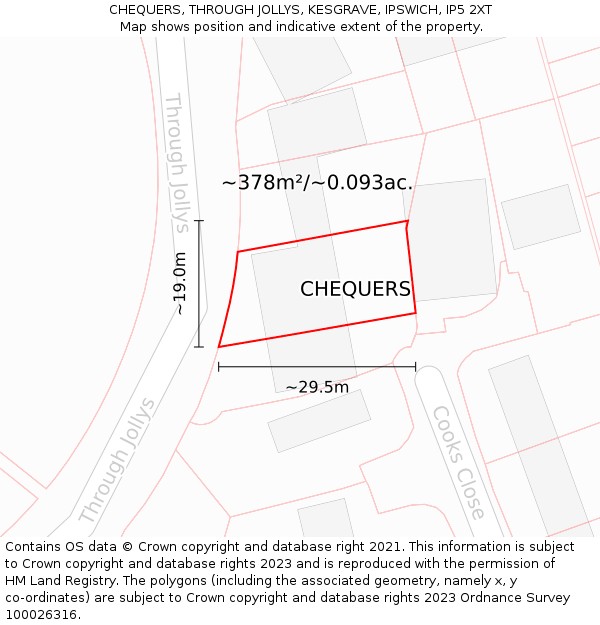 CHEQUERS, THROUGH JOLLYS, KESGRAVE, IPSWICH, IP5 2XT: Plot and title map