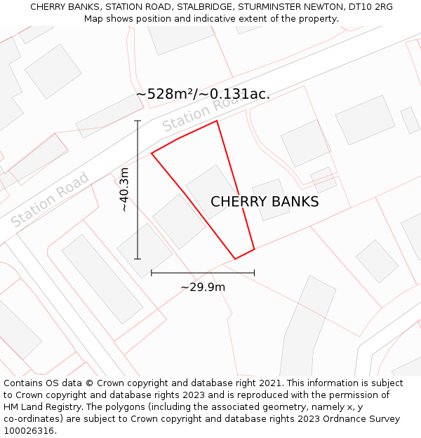 CHERRY BANKS, STATION ROAD, STALBRIDGE, STURMINSTER NEWTON, DT10 2RG: Plot and title map