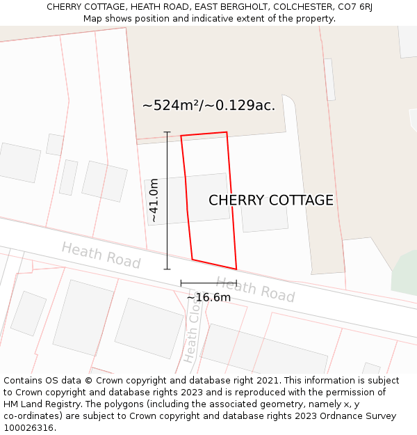CHERRY COTTAGE, HEATH ROAD, EAST BERGHOLT, COLCHESTER, CO7 6RJ: Plot and title map