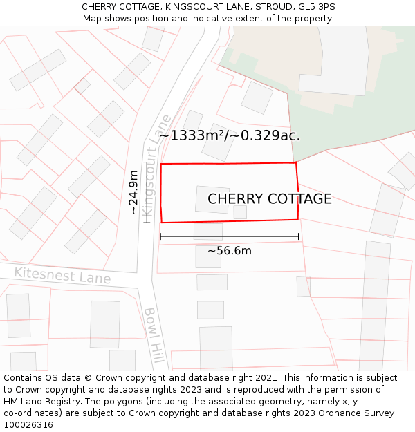 CHERRY COTTAGE, KINGSCOURT LANE, STROUD, GL5 3PS: Plot and title map